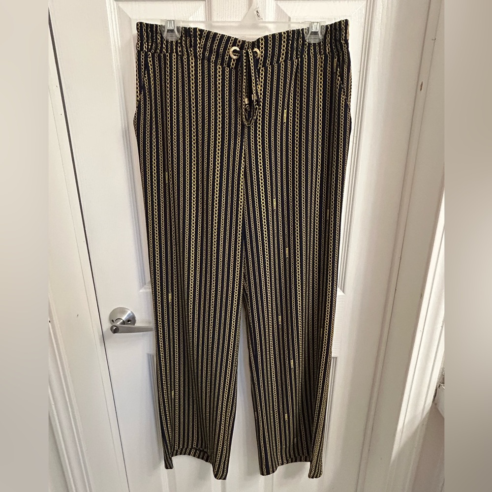 Michael Kors Dark Navy with Gold chain print pants